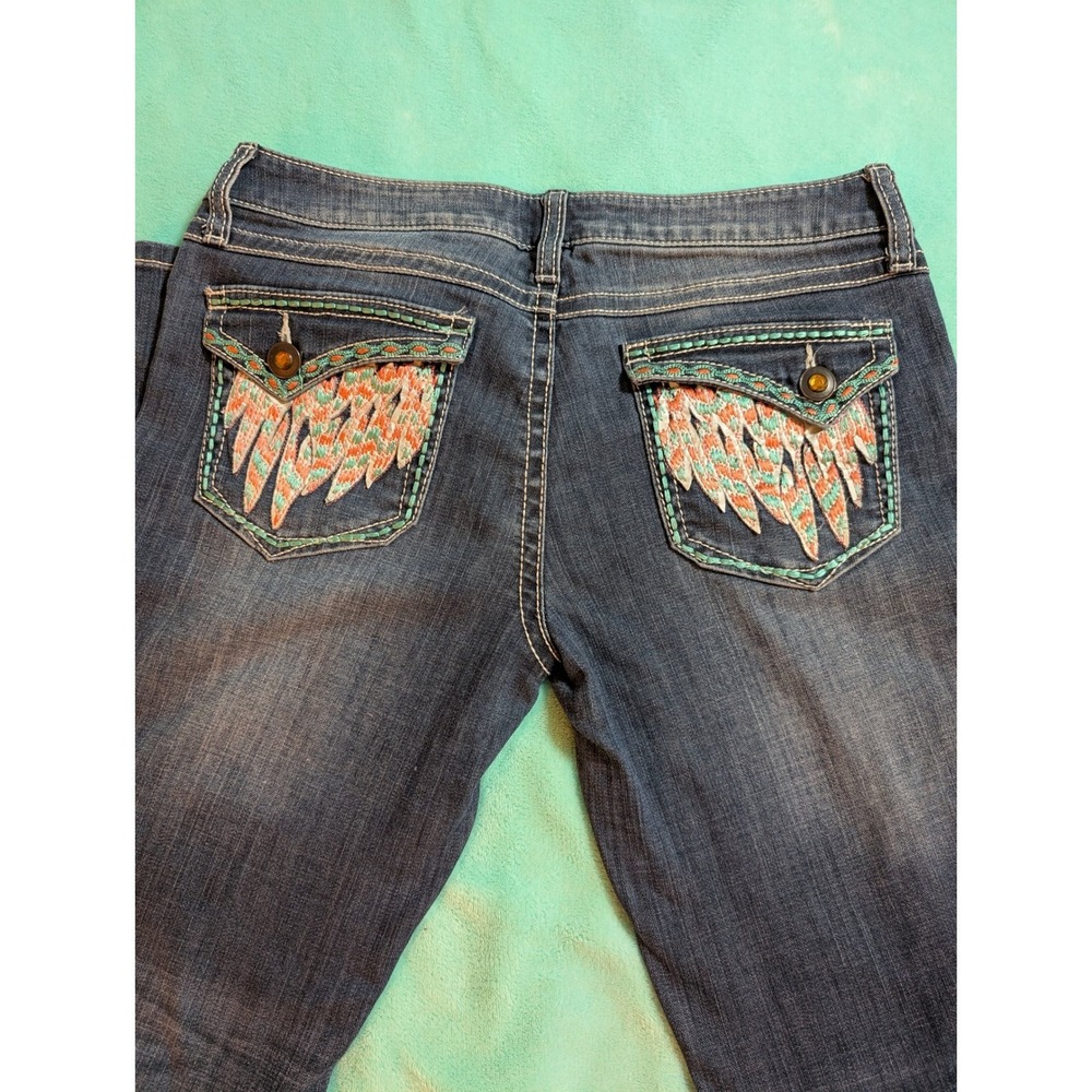 Rock 47 by Wrangler Western Boho Embroidered Bootcut Jeans Blue Embellished